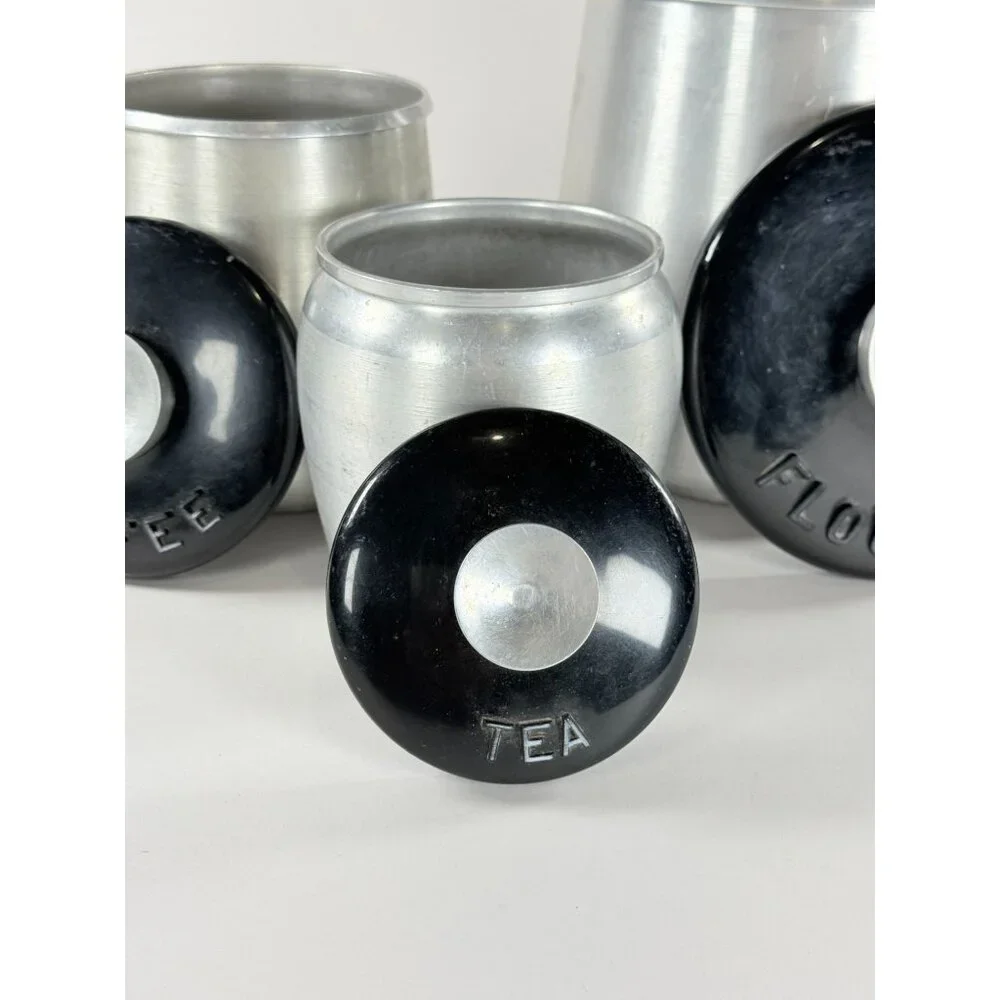 Vintage Kromex Spun Aluminum Canister Set Flour Coffee Tea 3-Piece Set With Lids